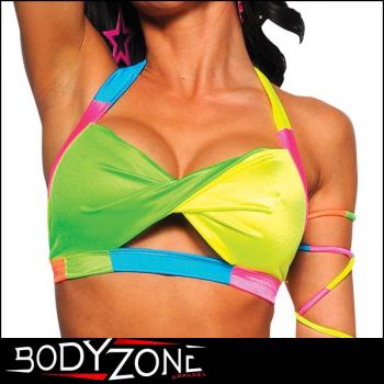 レインボーブラトップ【ブラックライトで光るレイブウェア】レインボーツイストビキニトップ(単品)【ボディゾーン/Body Zone】