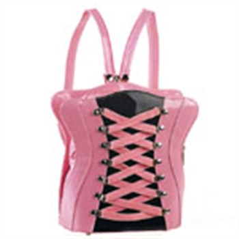 B.Pink/Blk Pat Lace-Up Corset Backpack