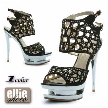 【Ellie Shoes/エリーシューズ】サンダル/ヒール/ブラック/シルバー/プラットフォーム/