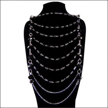 【ランジュエリー】シャンデリア☆連弾ロングネックレスwith ピアス(ブラッククリスタル)
