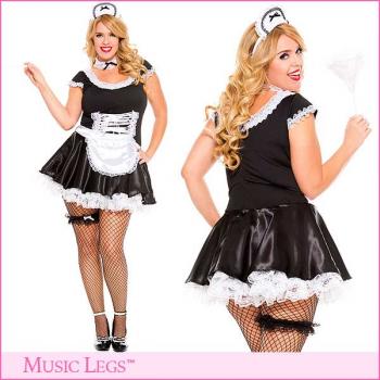 【ミュージックレッグ/Music Legs】メイド/ウエイトレス/フレンチメイド/大きいサイズ/ブラック×ホワイト/リボン/コスプレ