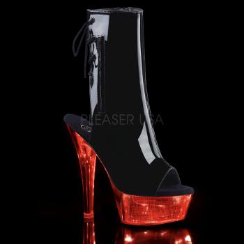 6 インチ (152 mm) かかと、1 3/4"(45 mm) プラットフォーム USB 有料 LED ライトアップ オープンつま先かかとの複数の静的/変更のカラー オプション ・光の設定のプラットフォーム下にホログラム挿入 w/レースアップ バック足首ブート/