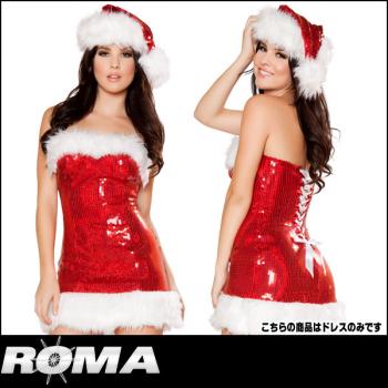 サンタワンピース/レッドサンタ/編み上げバックチューブトップスパンコールサンタワンピース【ローマコスチューム/ROMA costume】