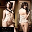 スリップ/セレブ系シャンパンベージュ花柄レースベビードールとGストリングの2点セット【BACI/バチランジェリー/ブラックレーベル】
