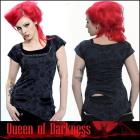 ゴス/パンク/ゴシック スカルプリント☆チェーン付き穴あきTシャツ★【Queen of Darkness/クイーン・オブ・ダークネス】