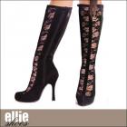 ニーハイブーツ/レースブーツ/斬新フロントレース切替ニーハイブーツ(ヒール高さ約4インチ)【エリーシューズ/Ellie Shoes】