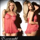 ベビードール/Gストリング/ふんわりキュートな 姫系コーラルピンクベビードールとGストリング2点セット【エスカンテ/ドルチェカリエンテ】