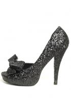 【Leg Avenue Shoes（レッグアベニューシューズ）】激グリッター♪キラキラリボン付きヒールサンダルパンプス（約13センチヒール）