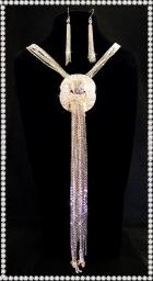 【ランジュエリー】ロングーチェーン＆ラインストーンリング付きネックレスwith ピアス