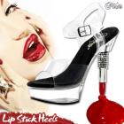 リップスティッククリアストラップサンダル/口紅の形のヒール★LIP STICK厚底クリアサンダル(ヒール高さ5 1/2インチ)☆プリーザー/Pleaser☆