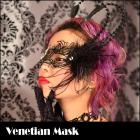 【Venetian Mask/ベネチアンマスク】ハーフ仮面/ヴェネチアンマスク/ブラックフェザー付き豪華ベネチアンマスク
